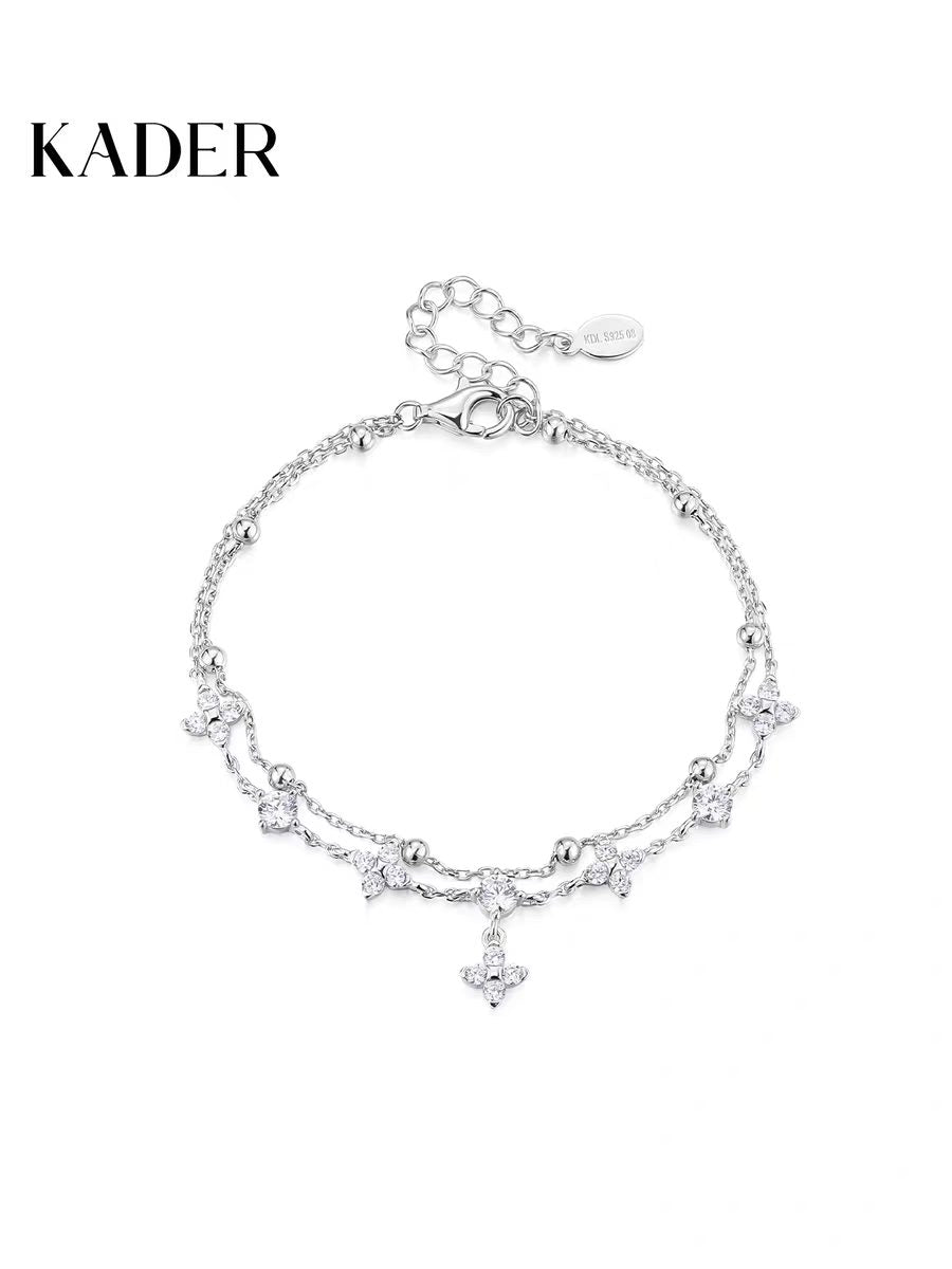 Adjustable silver and cubic zirconia bracelet